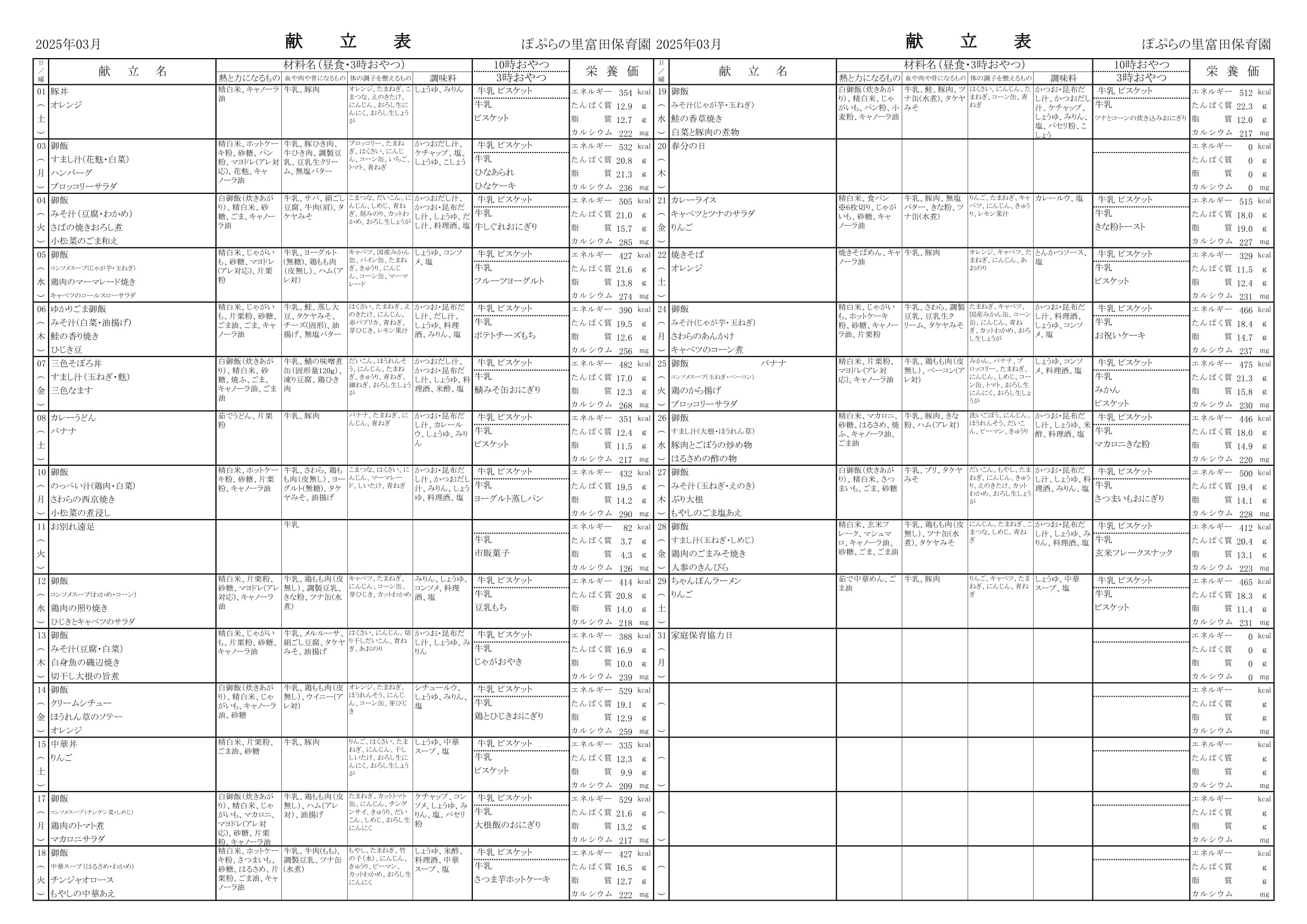 令和7年3月　献立